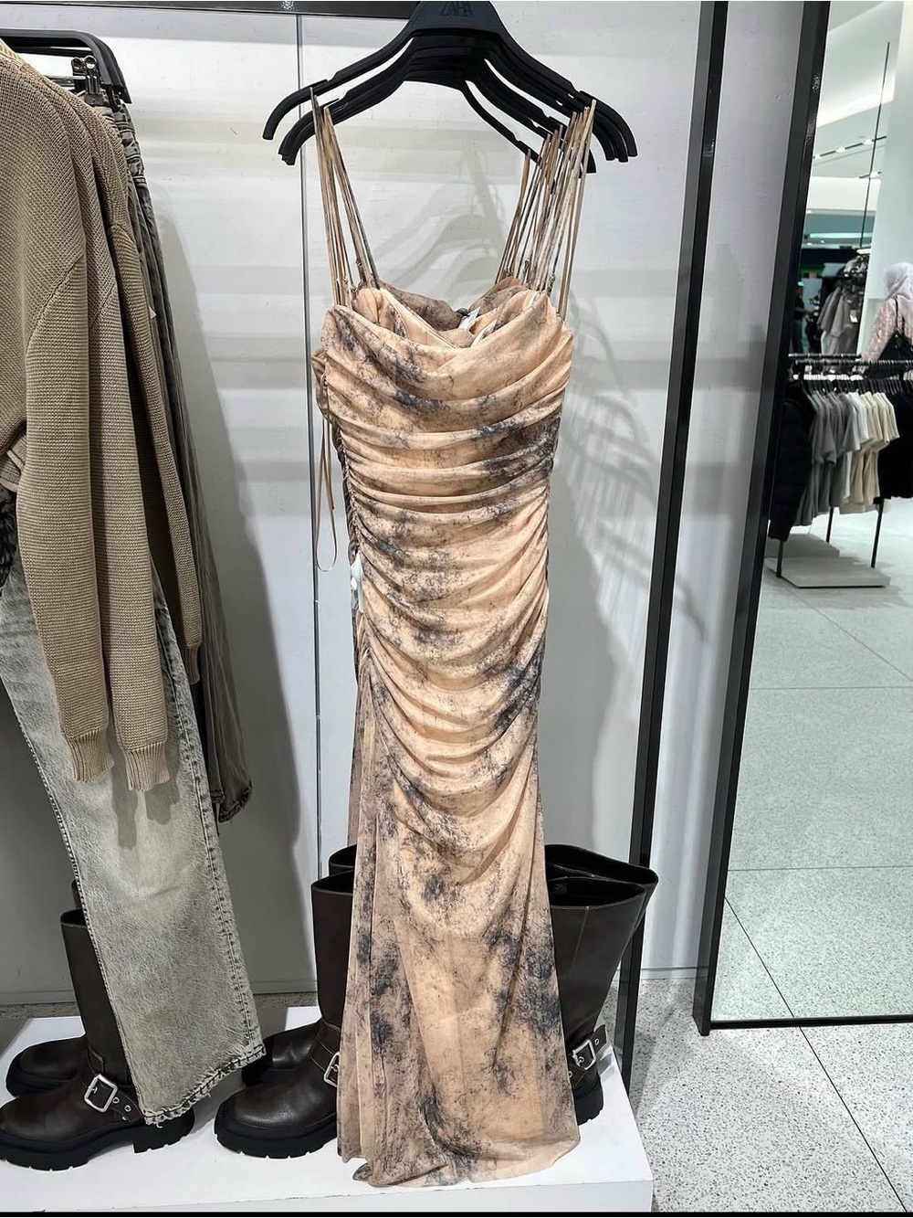 ZARA MIDI DRAPED PRINTED TULLE DRESS